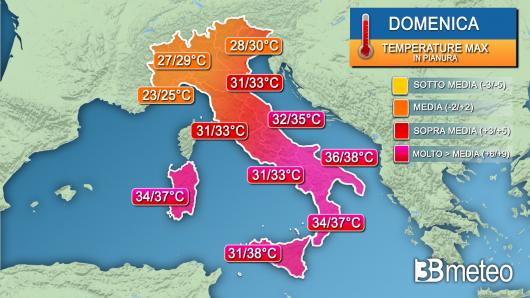 Temperature massime domenica