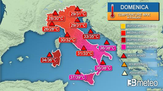 Temperature massime domenica