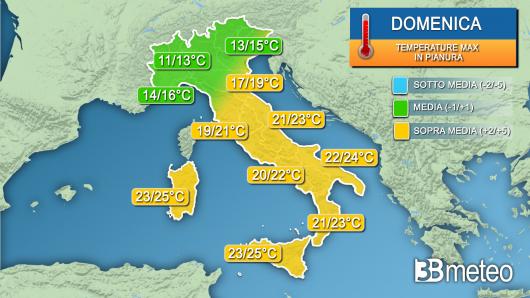 Temperature massime domenica