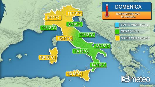 Temperature massime domenica 