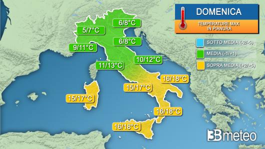 Temperature massime domenica