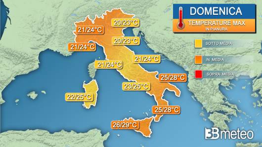 Temperature massime domenica (da confermare)