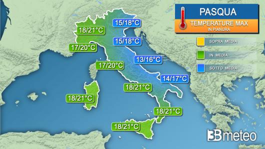 Temperature massime Domenica di Pasqua