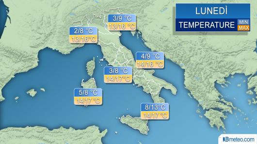 Temperature massime e minime previste Lunedì Pasquetta 2 Aprile