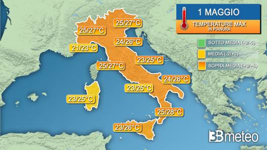 Temperature massime giovedì 1 maggio