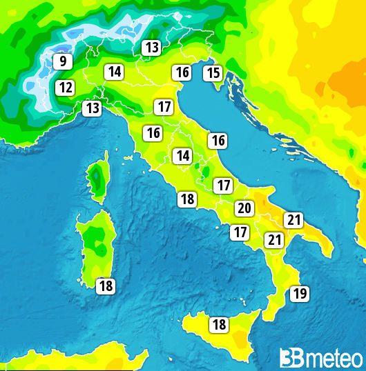 Temperature massime Giovedì 12 Aprile