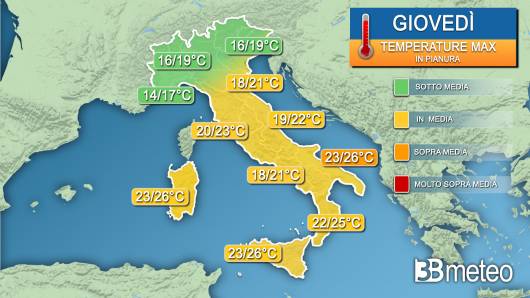 Temperature massime giovedì 2 maggio