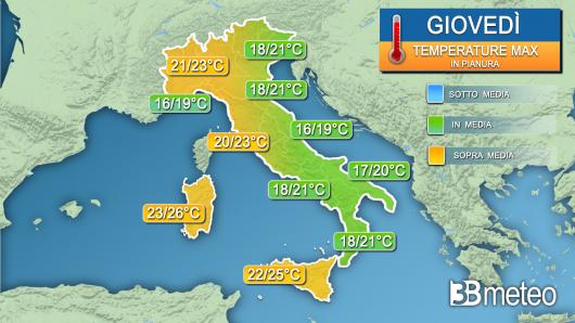 Temperature massime giovedì 27
