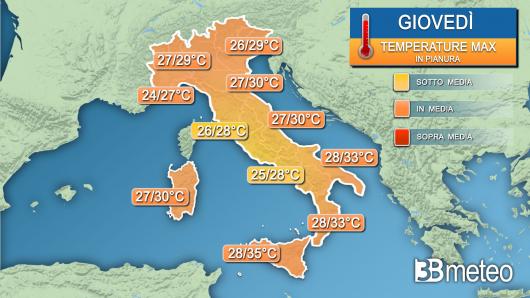 Temperature massime giovedì