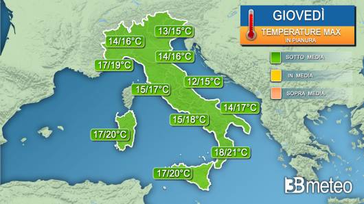 Temperature massime giovedì