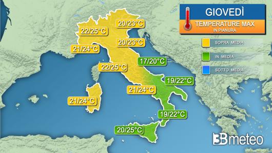Temperature massime giovedì