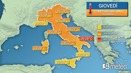 Temperature massime giovedì