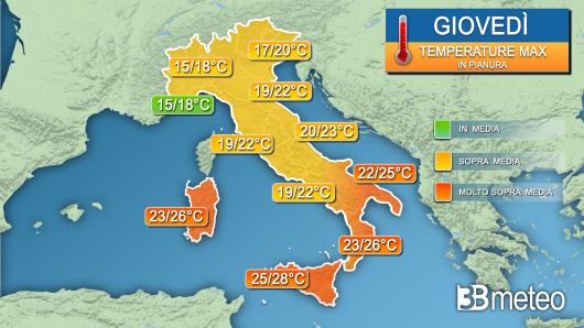 Temperature massime giovedì