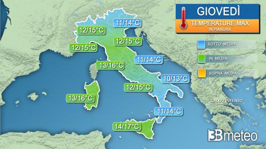 Temperature massime giovedì