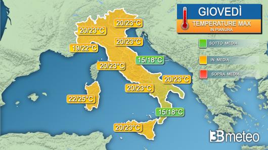 Temperature massime giovedì