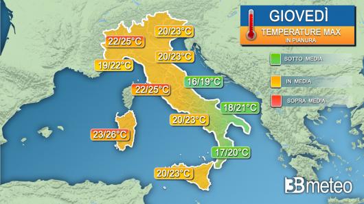 Temperature massime giovedì