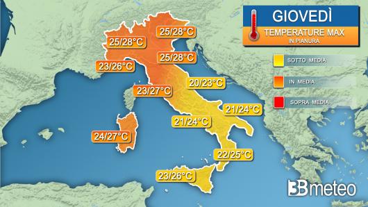 Temperature massime giovedì