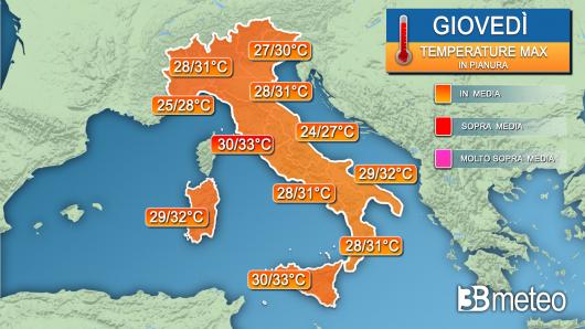 Temperature massime giovedì