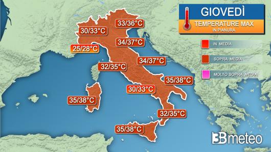 Temperature massime giovedì