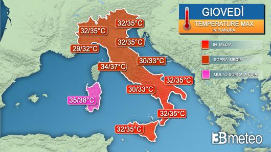 Temperature massime giovedì