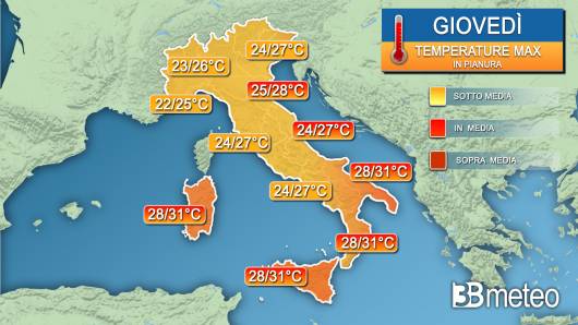 Temperature massime giovedì