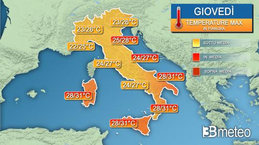 Temperature massime giovedì