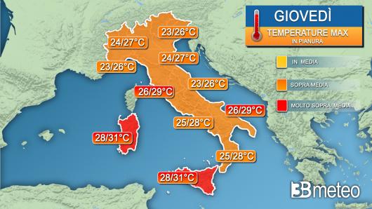 Temperature massime giovedì