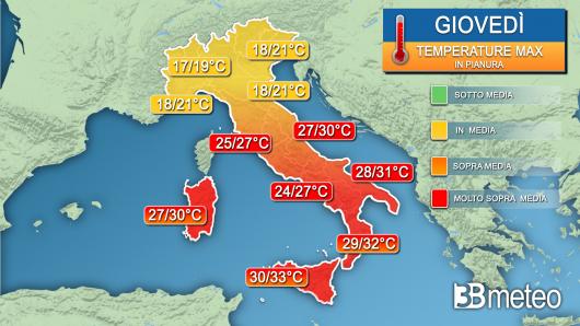 Temperature massime giovedì
