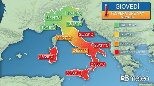 Temperature massime giovedì