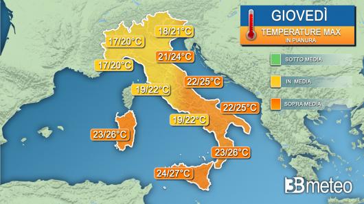 Temperature massime giovedì