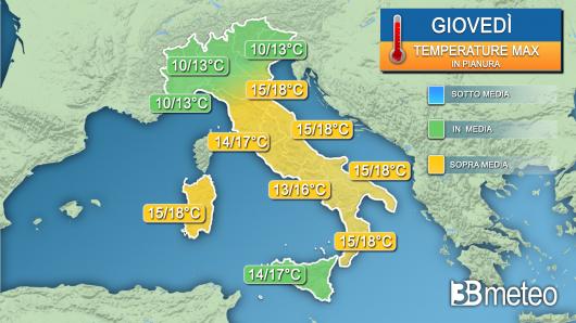 Temperature massime giovedì 
