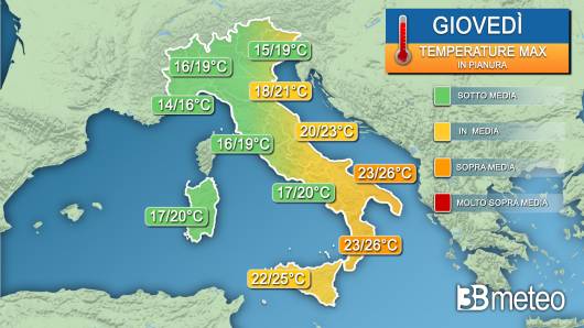 Temperature massime giovedì
