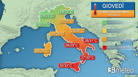 Temperature massime giovedì