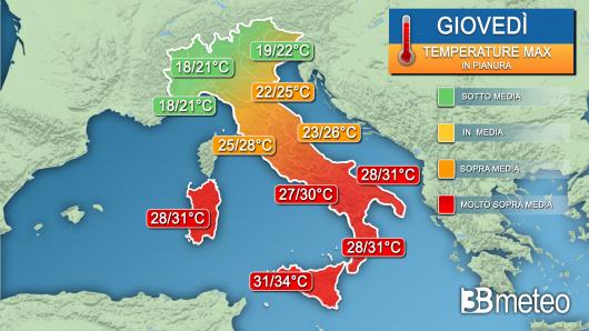 Temperature massime giovedì