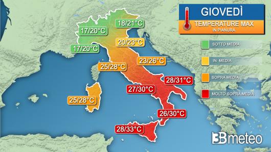 Temperature massime giovedì