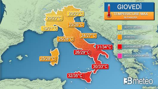 Temperature massime giovedì