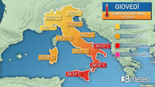 Temperature massime giovedì