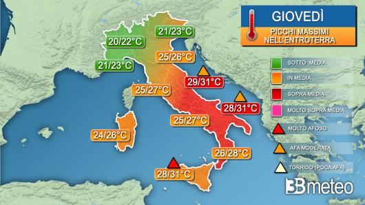 Temperature massime giovedì