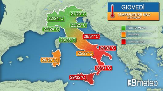 Temperature massime giovedì