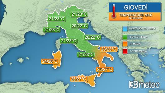 Temperature massime giovedì