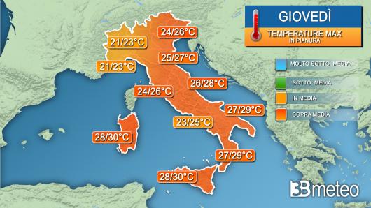 Temperature massime giovedì