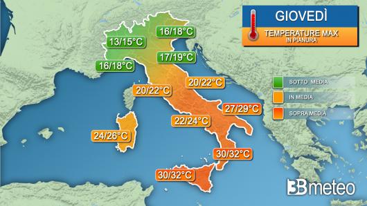Temperature massime giovedì