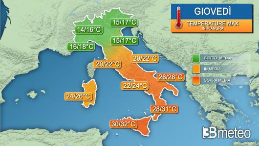 Temperature massime giovedì