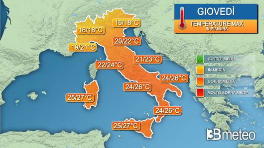 Temperature massime giovedì