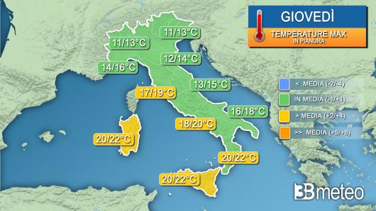 Temperature massime giovedì