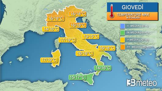 Temperature massime giovedì