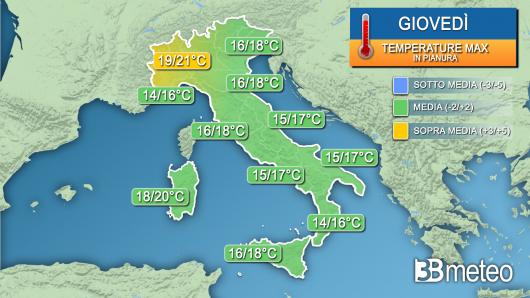 Temperature massime giovedì