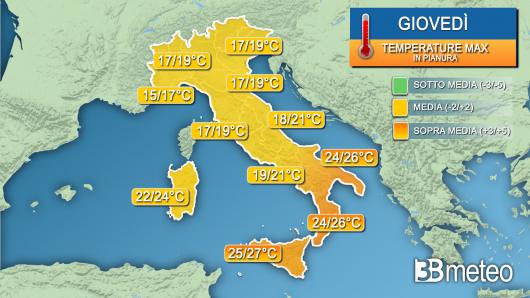 Temperature massime giovedì