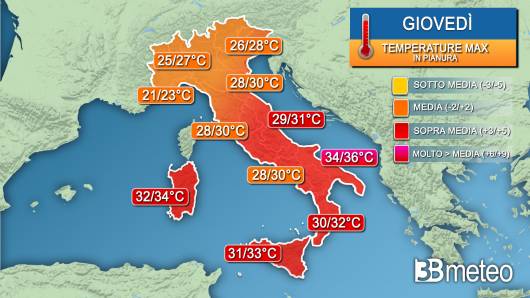 Temperature massime giovedì