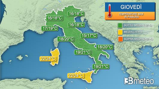 Temperature massime giovedì